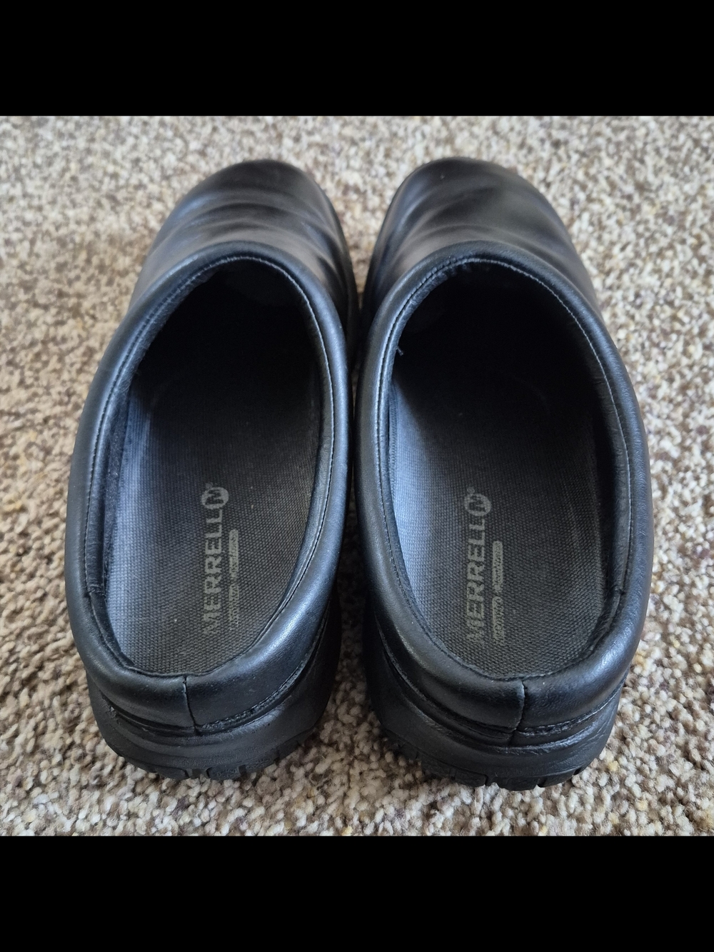 Merrell Black Leather Slip-On Casual Clogs - Picture 2 of 5